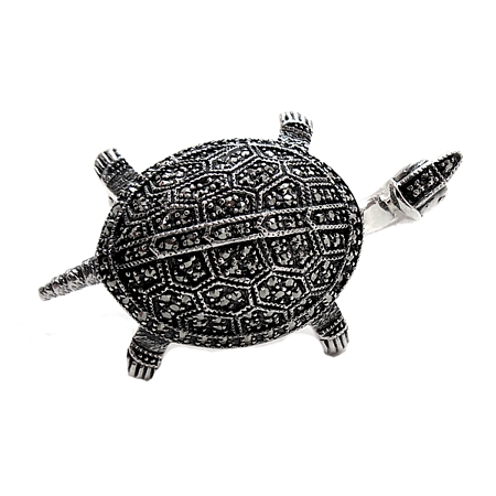 Turtle Brooch with Marcasite in Sterling Silver - Click Image to Close